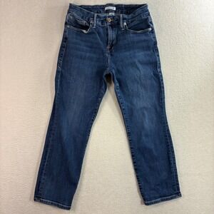 Good American Good Petite Straight Jeans Women 8x26 Blue Mid Rise Faded Cropped